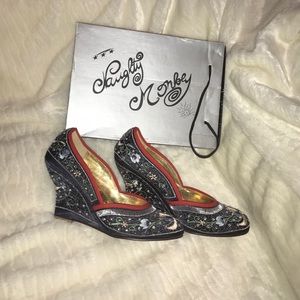 NIB! Naughty Monkey “Rani” Navy Satin Wedges